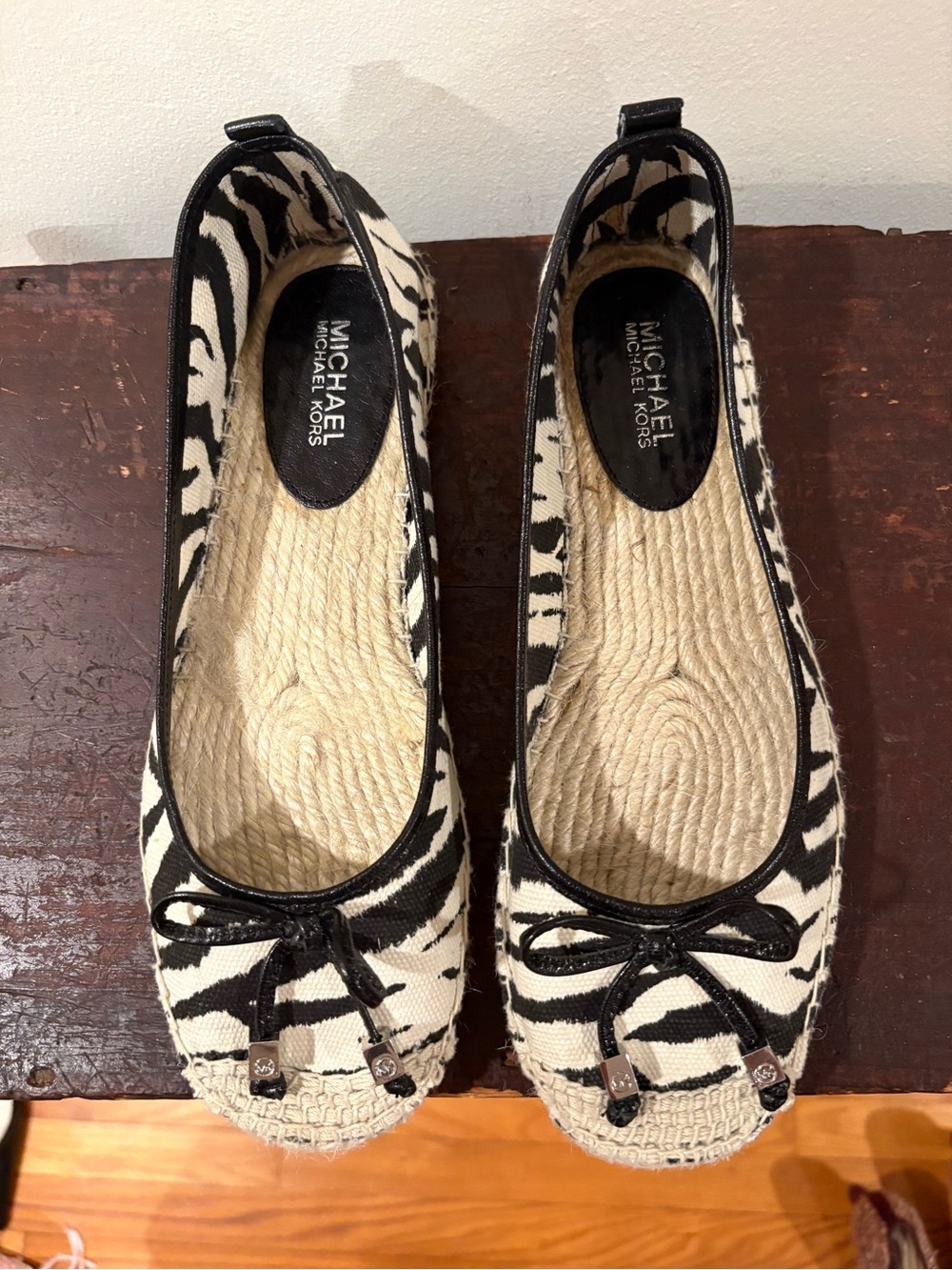 Michael Kors Black and White Zebra-Print Espadrille Flats
